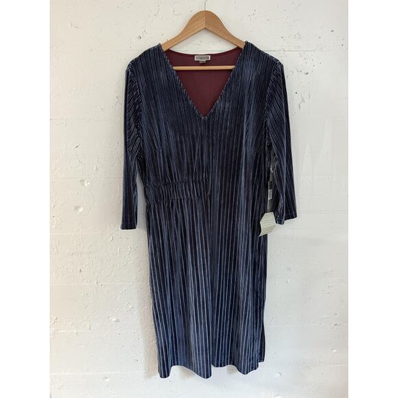 Chelsea 28 Dress Womens Large Pleated Velvet V Neck 3/4 Sleeve Nordstrom - Picture 1 of 6